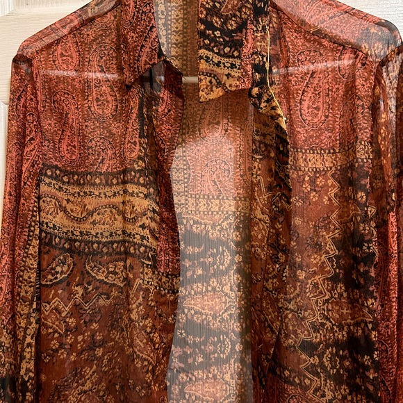 Zara Semi sheer printed paisley top. Perfect fall colors - Picture 3 of 3